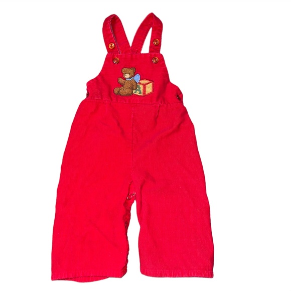 Vintage Overalls Corduroy JC Penney Toddletime Red 6 Months Japan Bear Blocks - Picture 1 of 13
